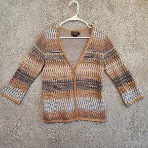 Pendleton Cardigan Linen Cotton Button Up Western Aztec 3/4 sleeve Sz S tan blue